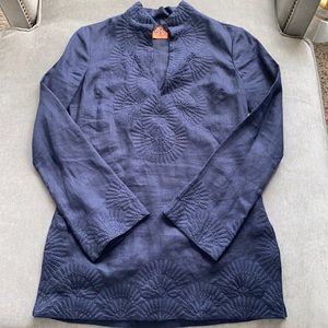 Tory Burch navy linen embroidered tunic sz 2